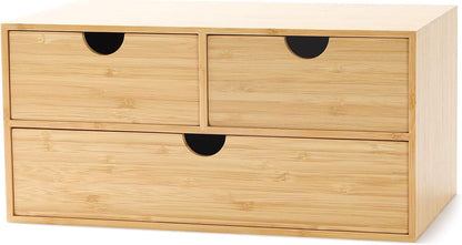 Bamboo Desk Organizer with Drawers, 3-Drawer Desktop Storage Box
