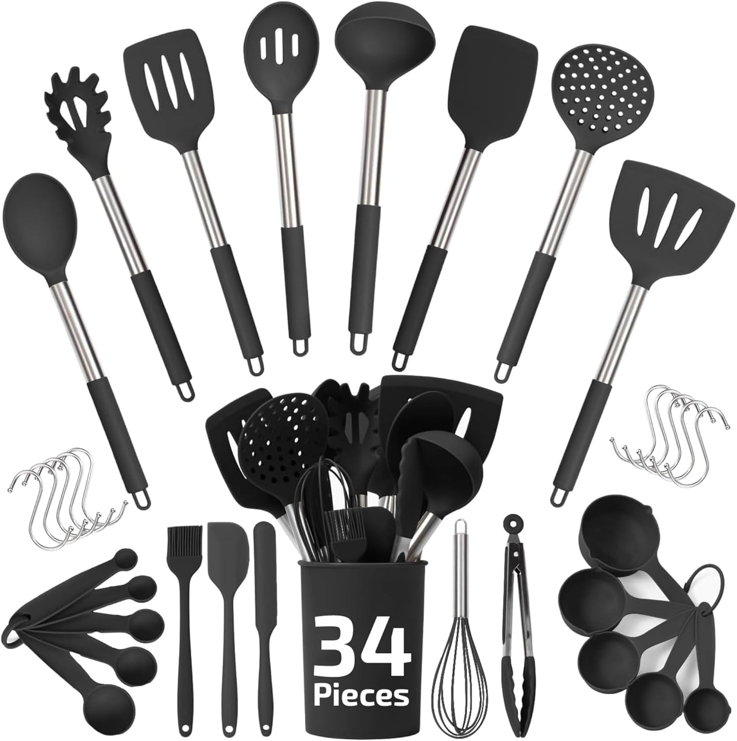 34 Pcs Silicone Kitchen Utensils Set, Stainless Steel 450F Heat Resistant