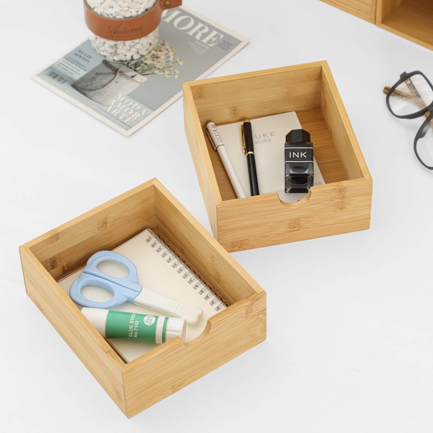 Bamboo Desk Organizer with Drawers, 3-Drawer Desktop Storage Box