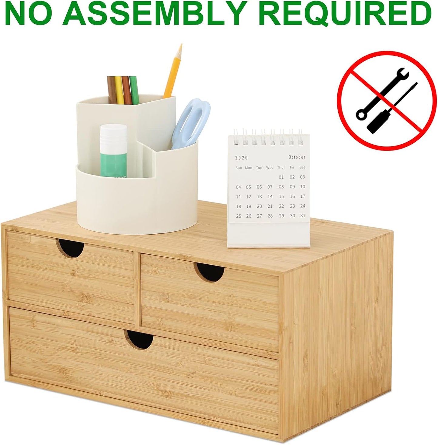 Bamboo Desk Organizer with Drawers, 3-Drawer Desktop Storage Box