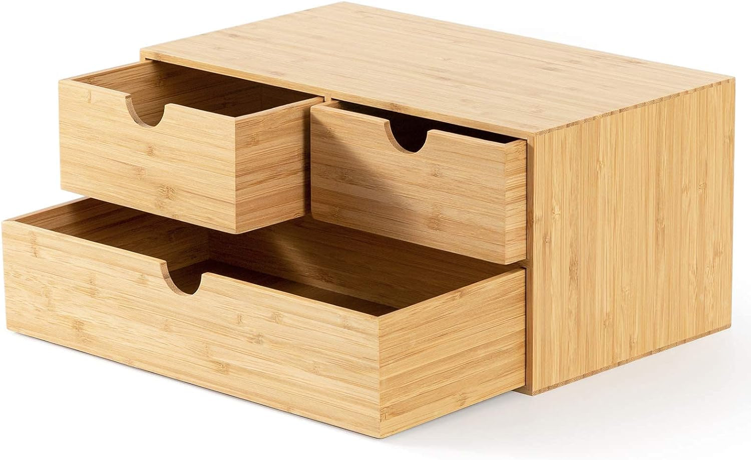 Bamboo Desk Organizer with Drawers, 3-Drawer Desktop Storage Box